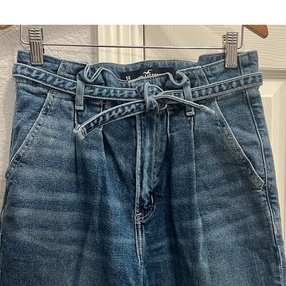 Hollister Pants - Hollister paper bag Mom Jeans High Rise‎ Tie Waist Frayed Hem Blue 5R